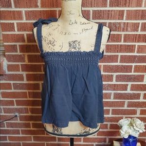 Bella Dahl Women Black Tencel Smocked Tie Strap Crop Tank Top Shirt Small